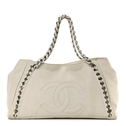 Chanel Large White Lambskin Chain Tote Bag