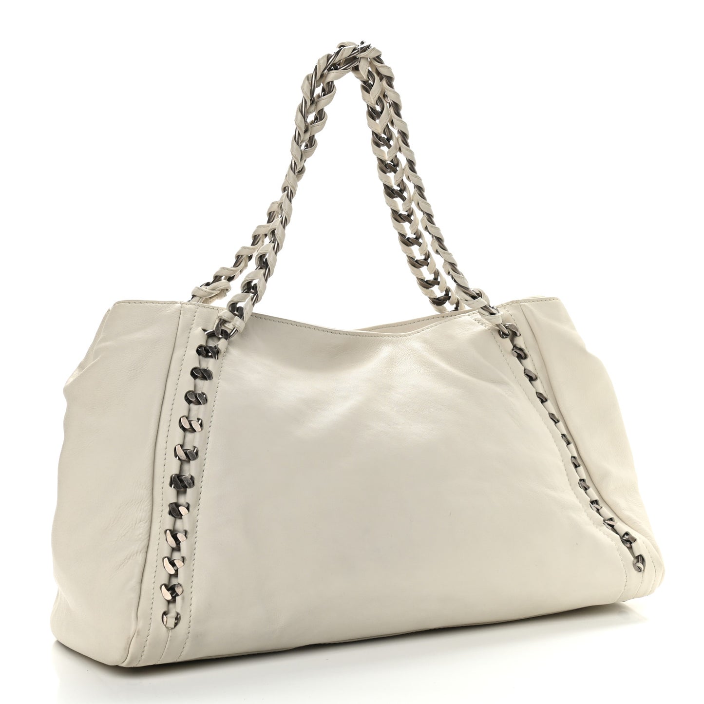 Chanel Large White Lambskin Chain Tote Bag