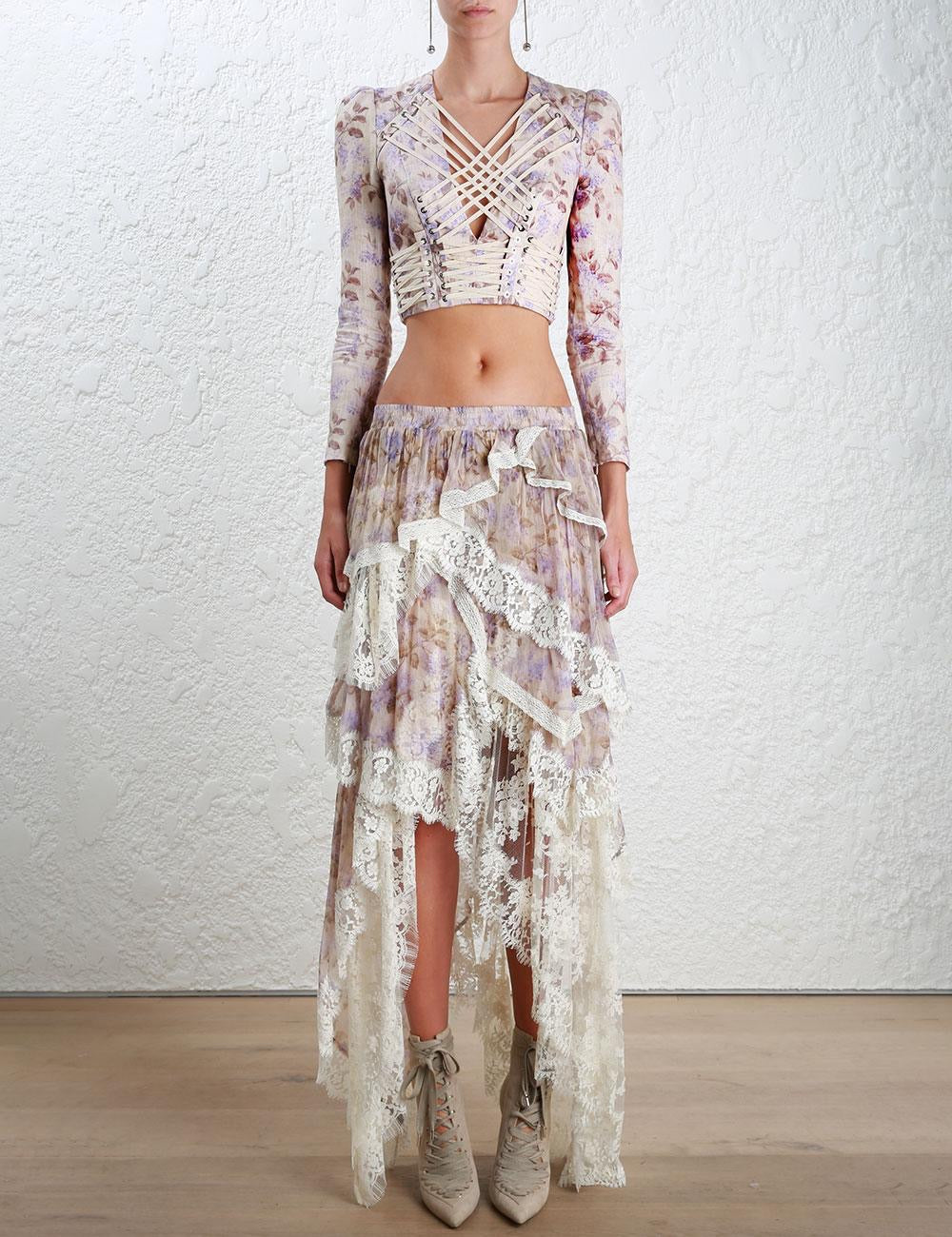 Zimmermann Asymmetric Lace Trim Skirt