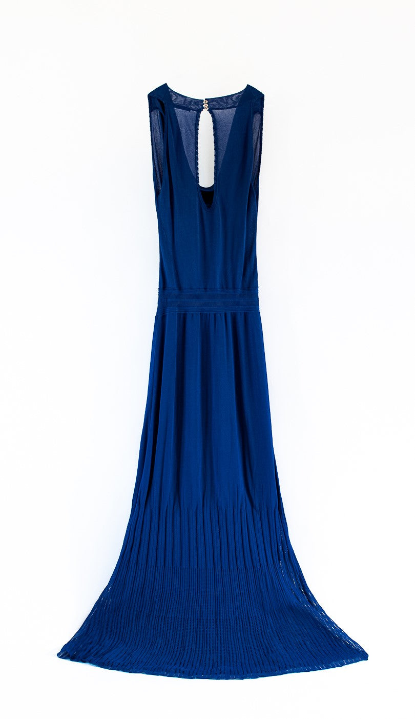 Roberto Cavalli Blue Knit Maxi Dress – weartherunway